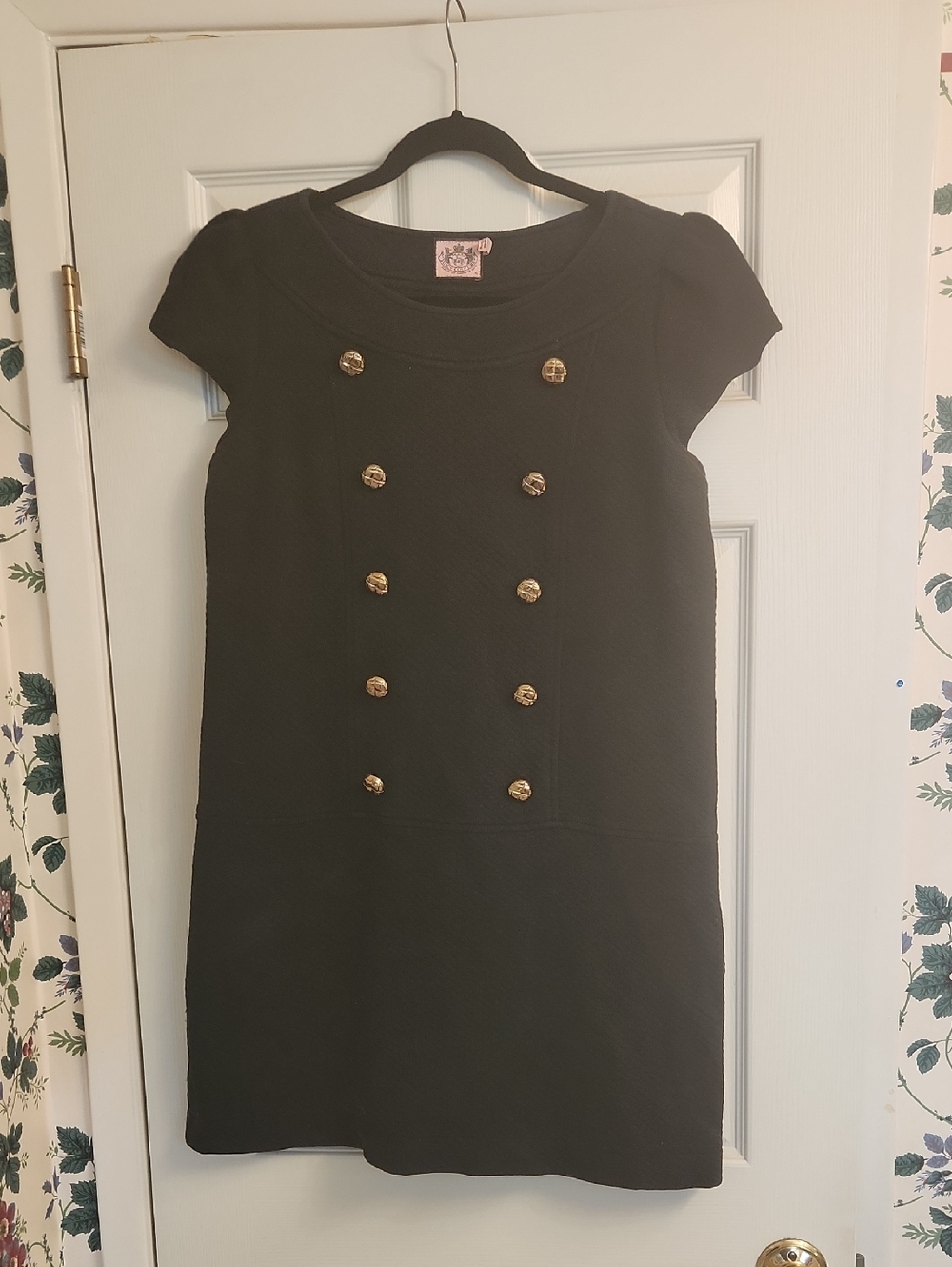 Juicy Couture Black Mini Dress with Gold Buttons